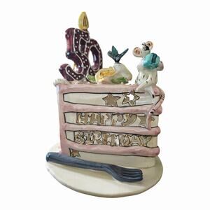 Blue Sky Clayworks 50th Birthday Cake Mouse Tealight Heather Goldminc 2001
